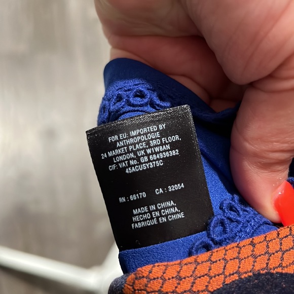 Anthropologie Maeve Rokin Dress Polka Dot Sleeveless Cross Back Blue Orange Sz 0 - Picture 11 of 11